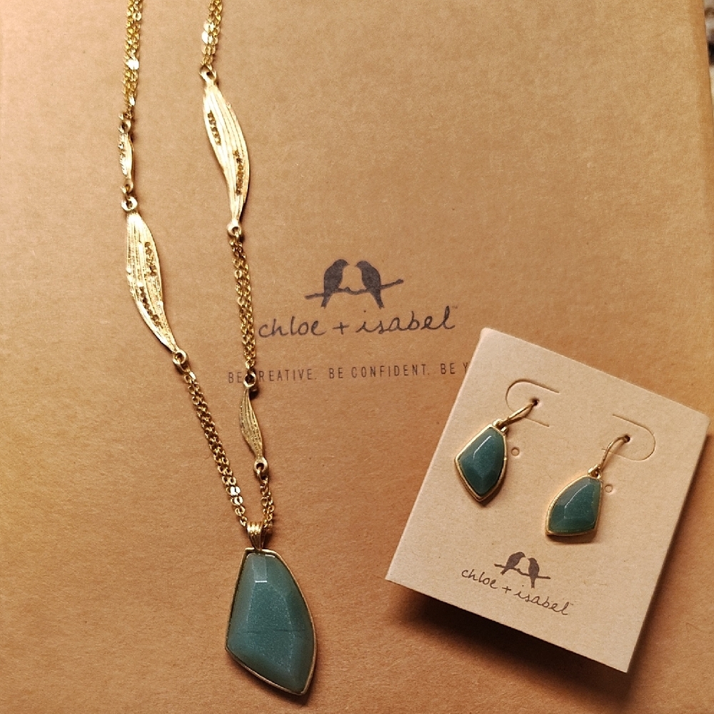 Chloe + Isabel Gilded Reeds Aventurine Long Necklace & Earrings